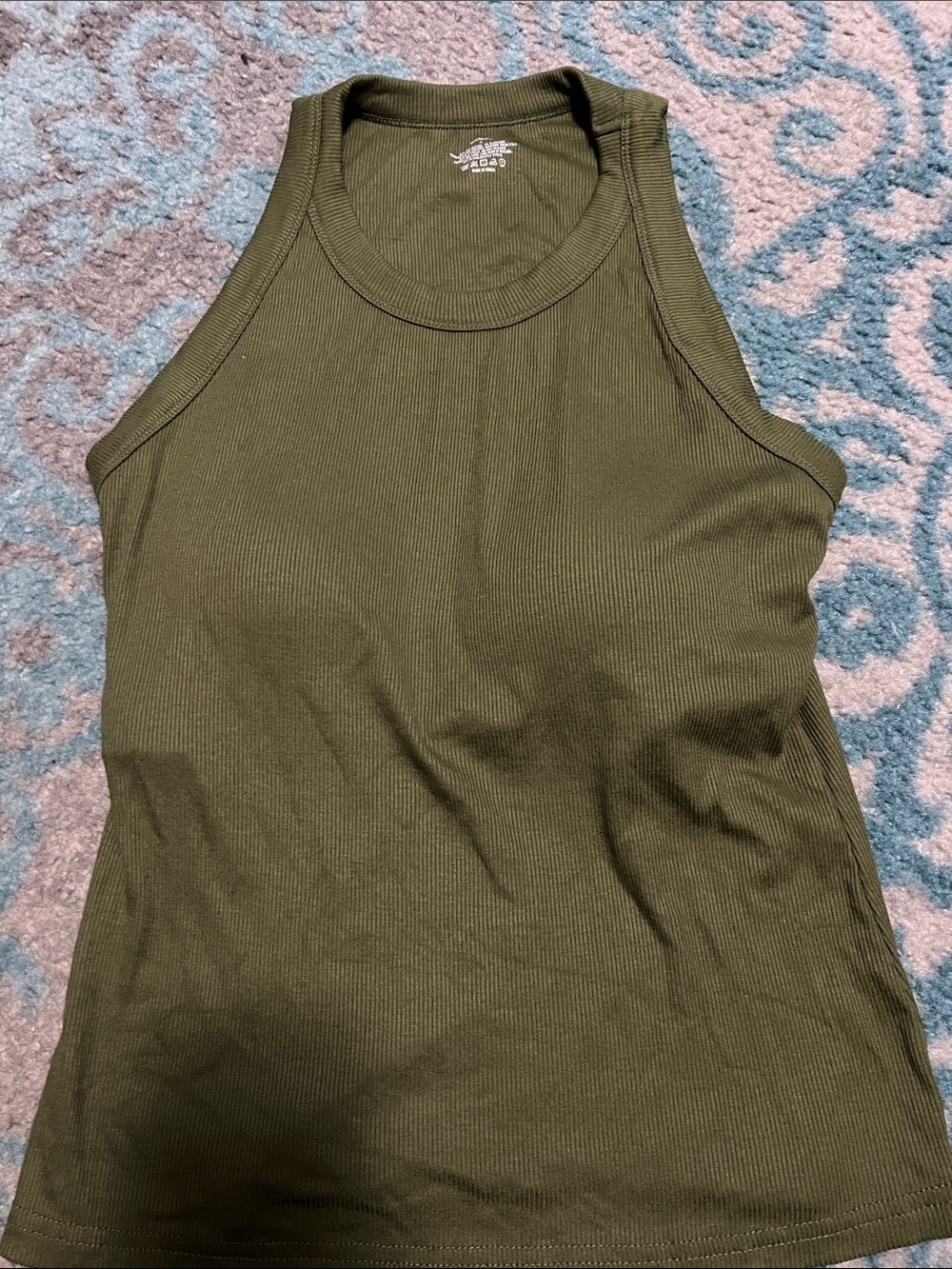 Sleeveless Olive Ribbed Tank Top for Women with built in Bra